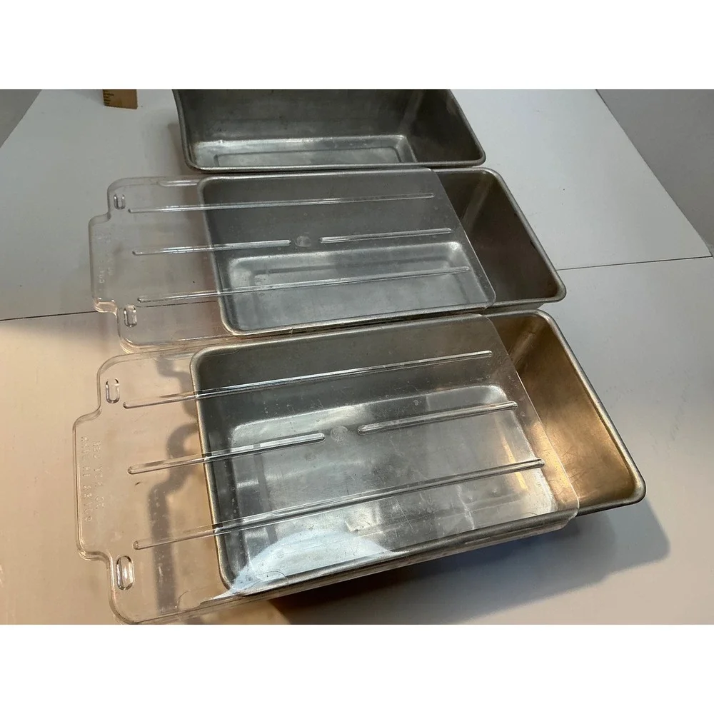Vintage Aluminum Loaf Pan Set 6pc Silver Bread Baking Tins with Lids Multi Size